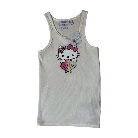 FOREVER 21 HELLO KITTY & FRIENDS Women Ribbed Tank Seashell Graphics White Small - Picture 1 of 9